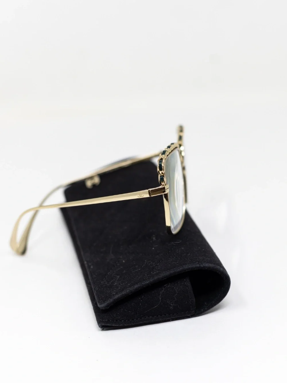 Chanel 2206-Q Genuine Leather Trim Chain Link Oversized Square Frame Glasses